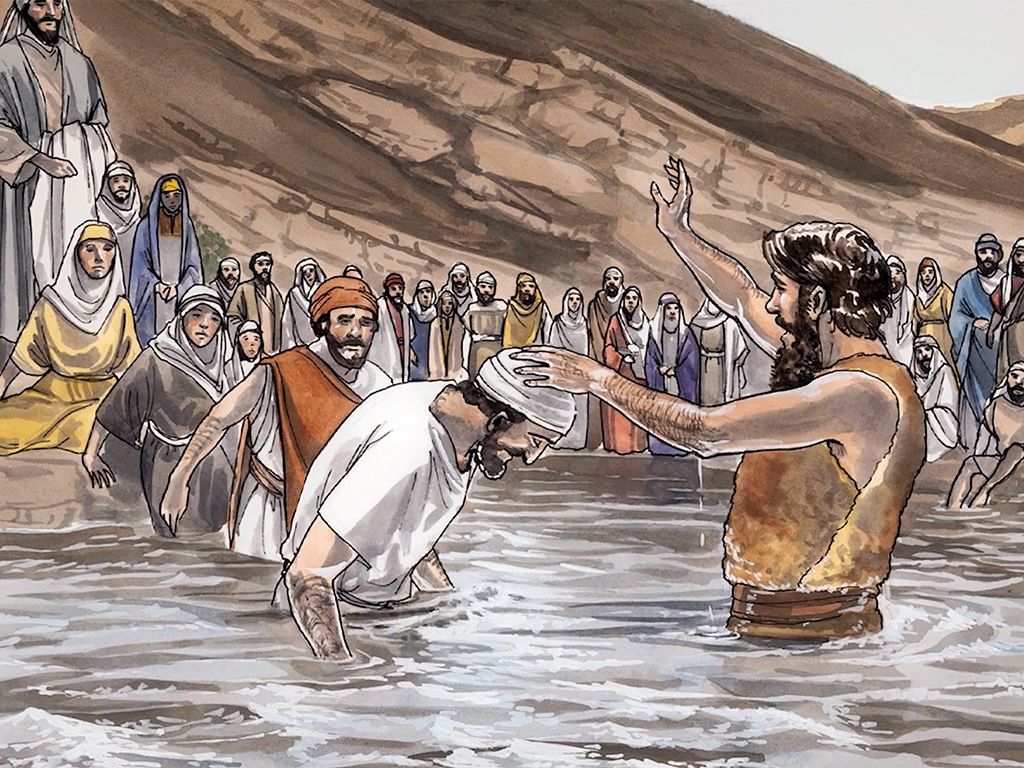 John the Baptist baptizing in the Jordon river. 